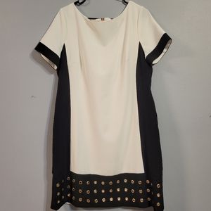 Jax size 16 black and white midi dress with brass accents